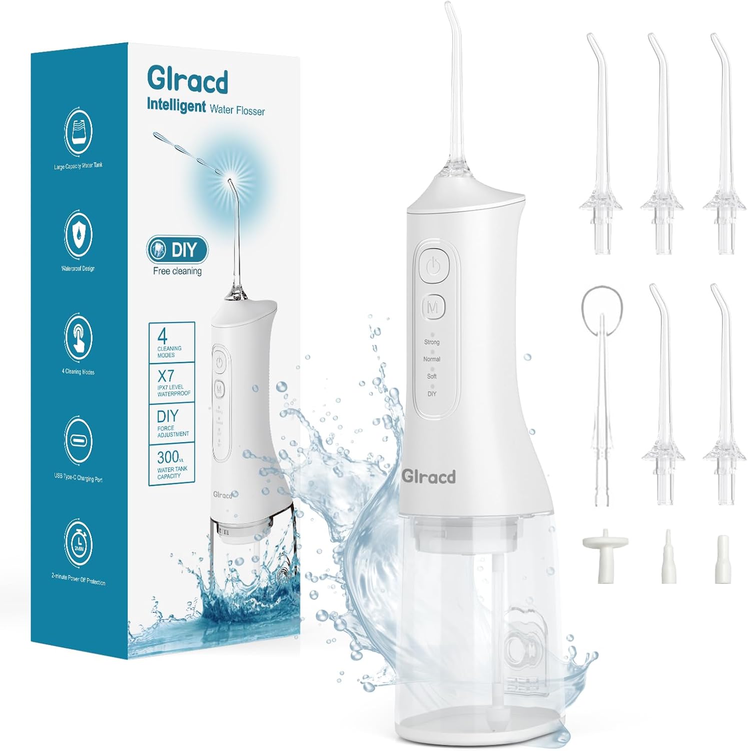 Water Flossers for Teeth Cordless, Dental Water Flosser with 4 Modes and 5 Jet T...