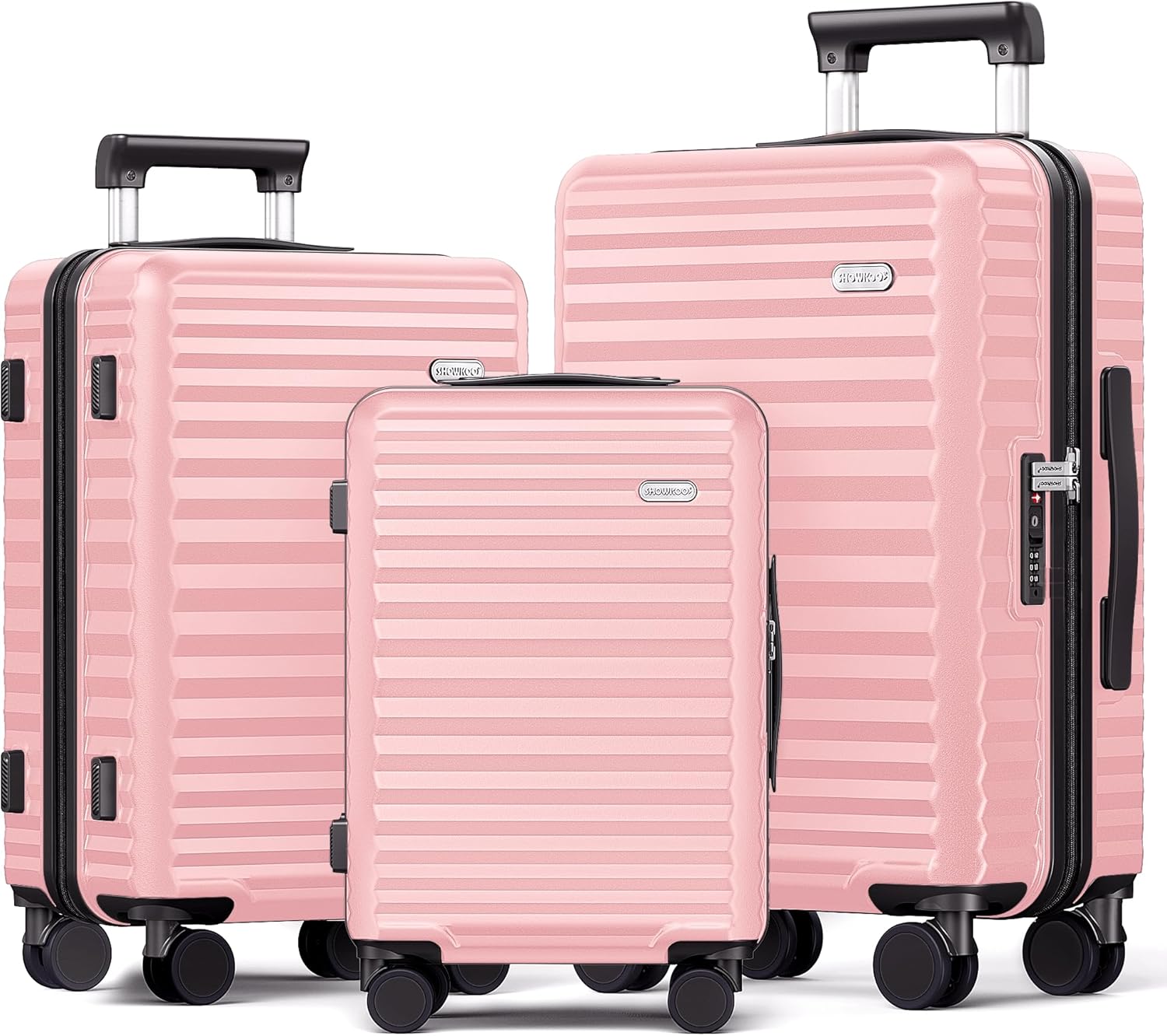 SHOWKOO Suitcase Sets 3 Piece Hard Shell PC Expandable Lightweight Durable Carry...