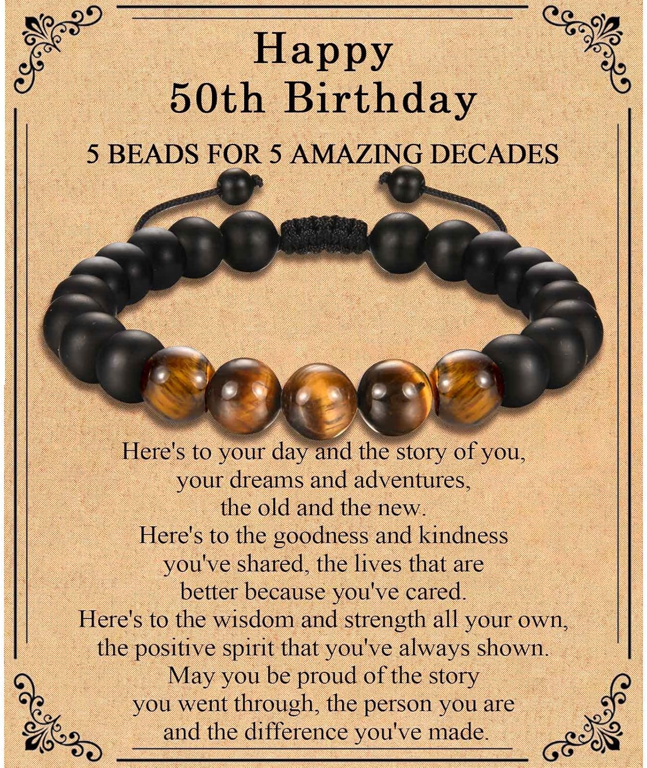 TEVOP 21st 30th 40th 50th 60th 70th Birthday Gifts for Men, Tiger Eye Stone Brac...