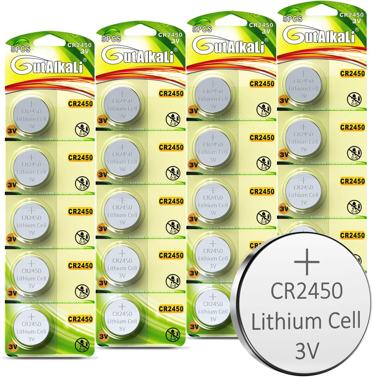 GutAlkaLi CR2450 3V Lithium Battery - 20 Pack of High-Performance CR2450 Batteri...
