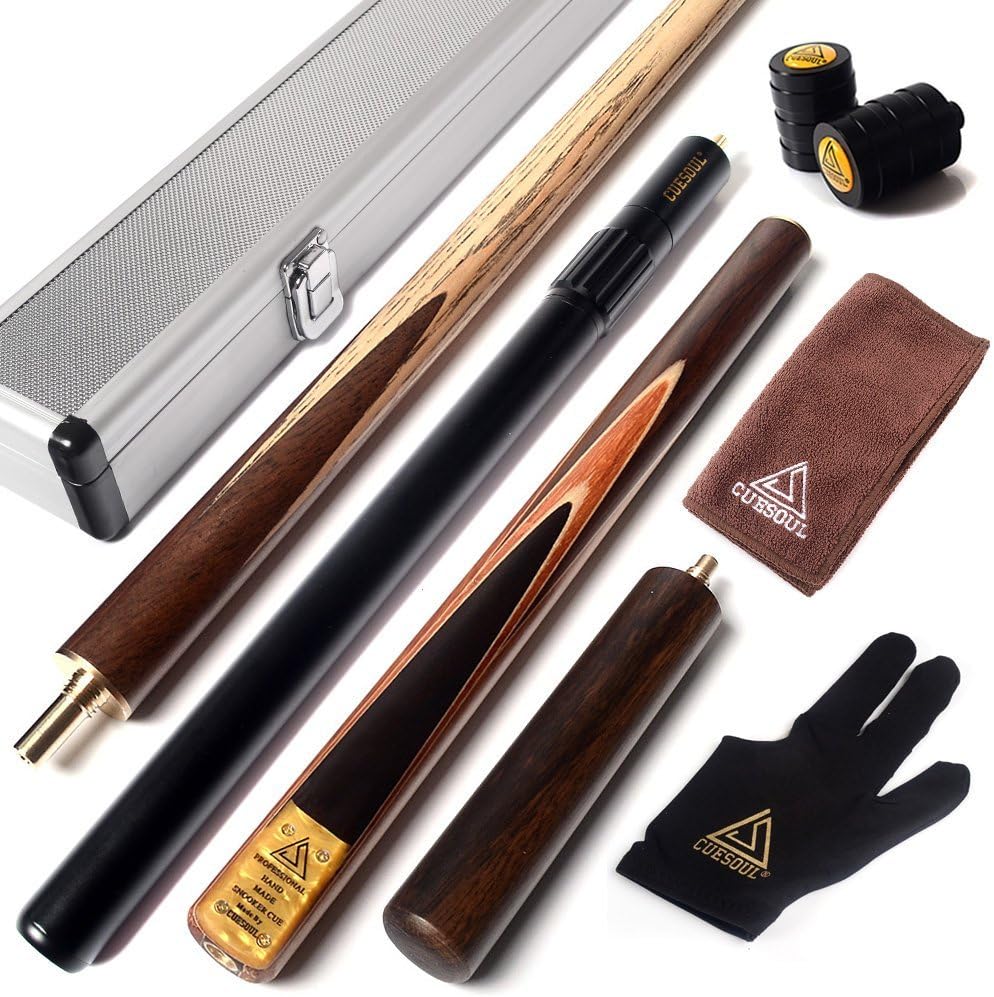 CUESOUL 57 Handcraft Snooker Cue, Special 3/4 Jointed Cue with Mini Butt End Ext...