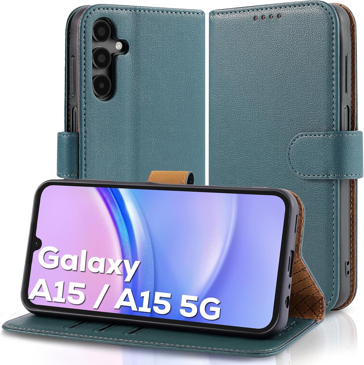 Collection Case for Samsung A15 Phone, Special Leather Folio Flip Cover with Car...
