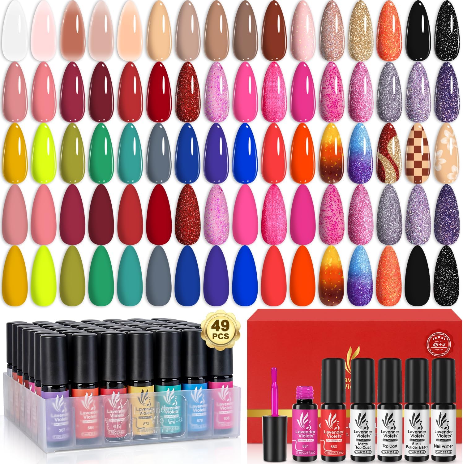 Lavender Violets 49 Pcs Gel Nail Polish Set with Nail Primer,5 in 1 Builder Base...