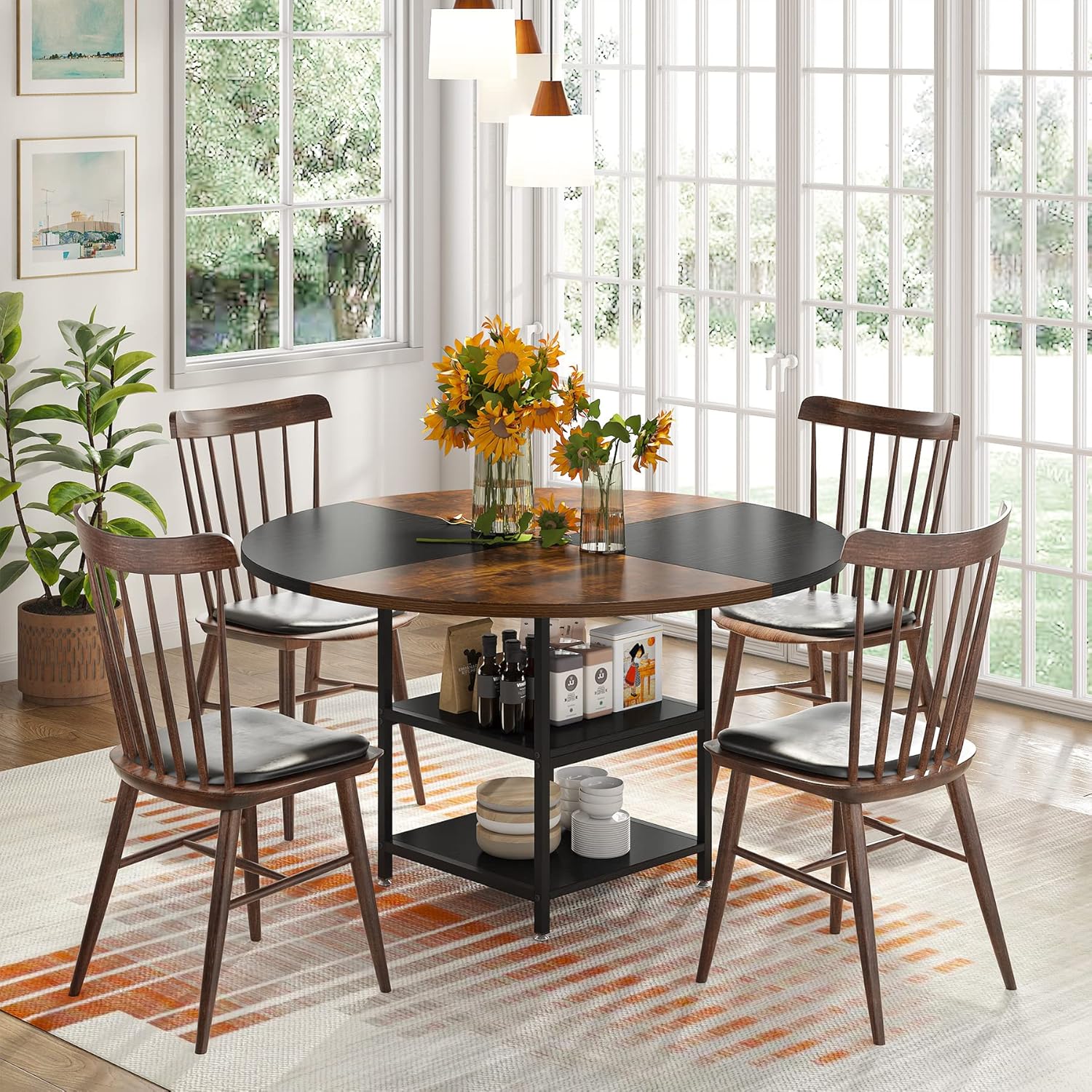 Tribesigns 47 inch Round Dining Table for 4, Wood Kitchen Table Large Dinner Tab...