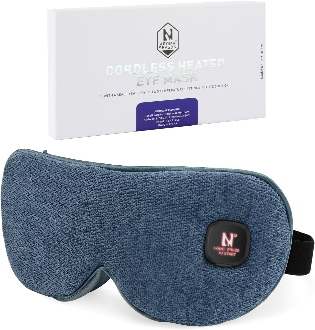Aroma Season Heated Eye Mask, Cordless Warm Eye Compress, 3 Heat Levels, Light-B...