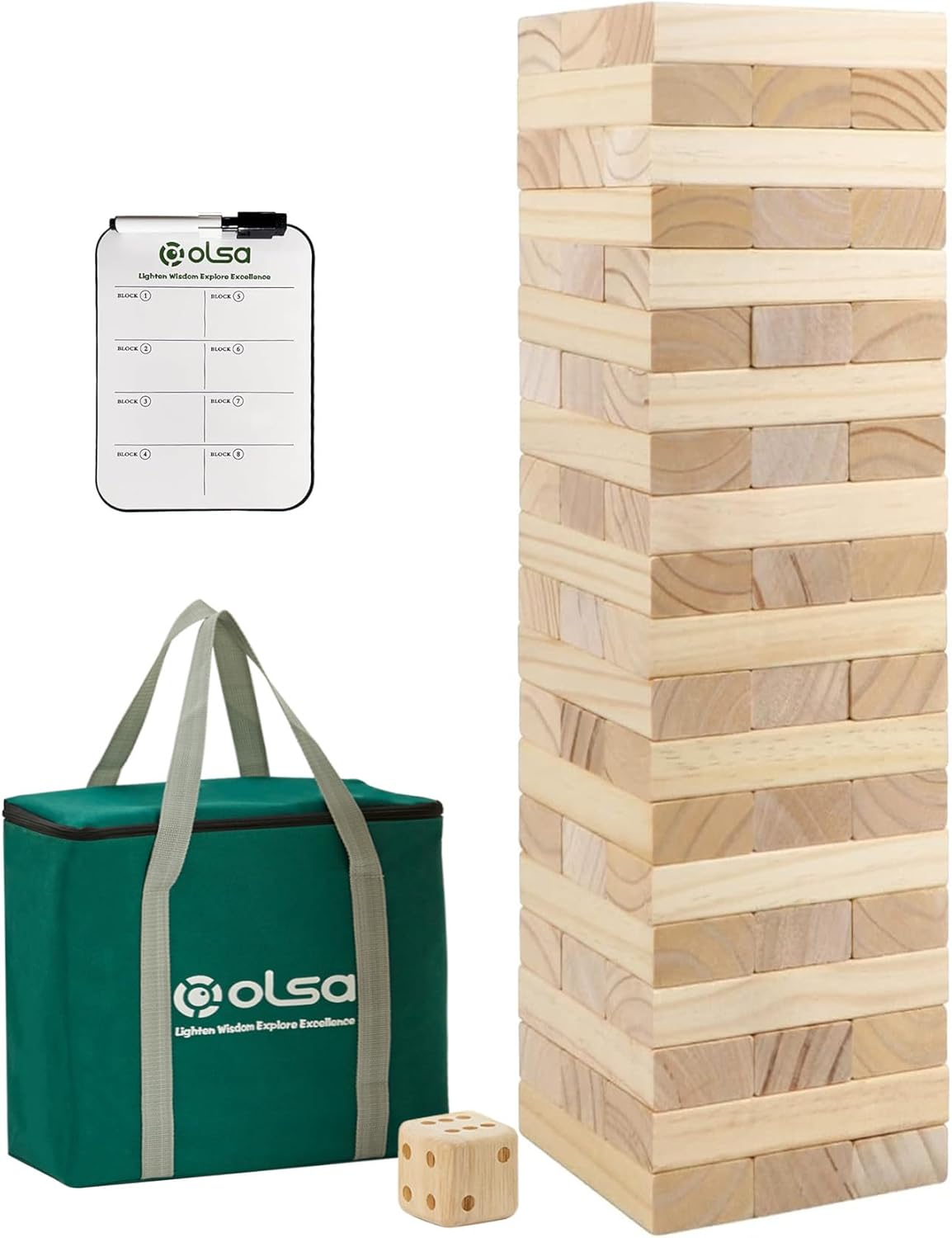 Olsa Giant Tumble Tower, Special Wooden Block Stacking Yard Game with 60 PCS, Un...