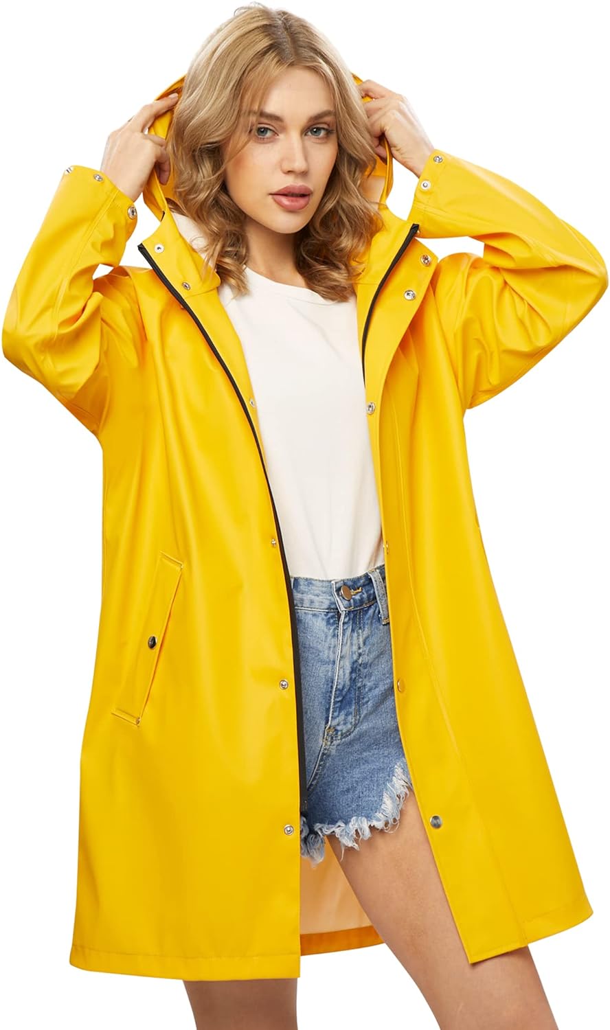 UNIQUEBELLA Rain Jackets for Women Waterproof, Raincoat Long Hooded Rain Coats O...