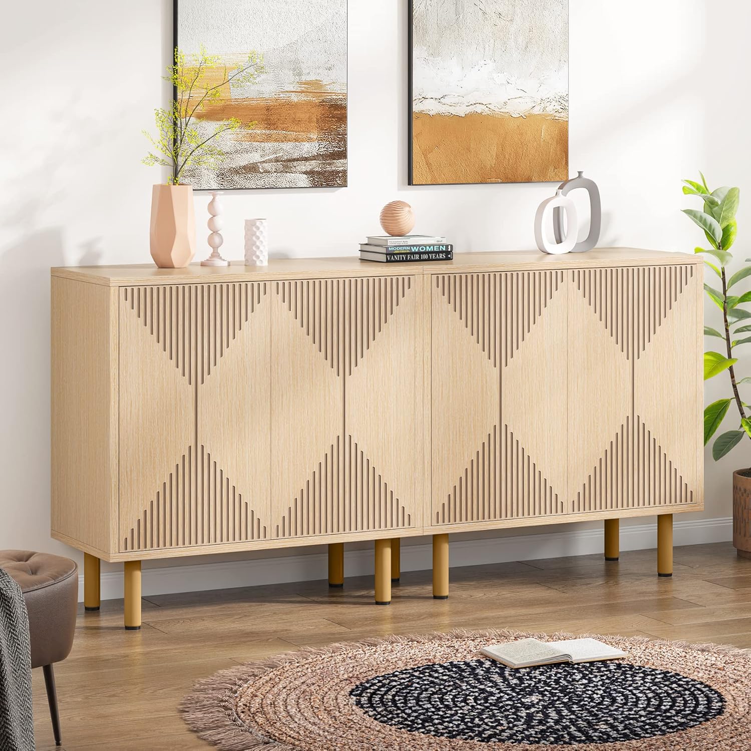 Tribesigns Modern Natural Storage Cabinet, Freestanding Floor Cabinet, Classic 5...