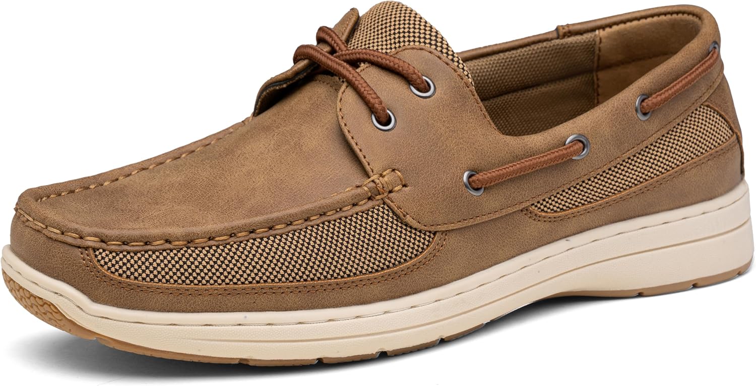 Vostey Men's Boat Shoes Slip On Stylish Casual Loafers Deck Shoes for Men 9 Tan