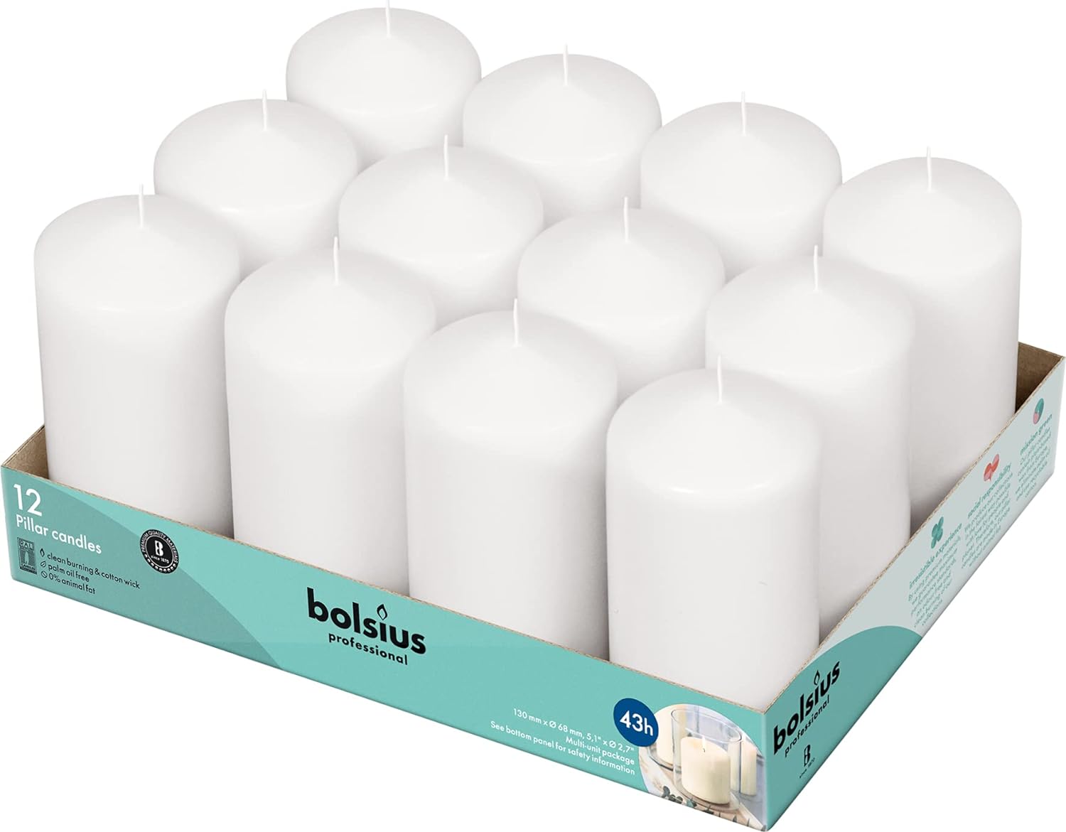 BOLSIUS White Pillar Candles, Special Unscented Candle Set, Innovative 43-Hour C...