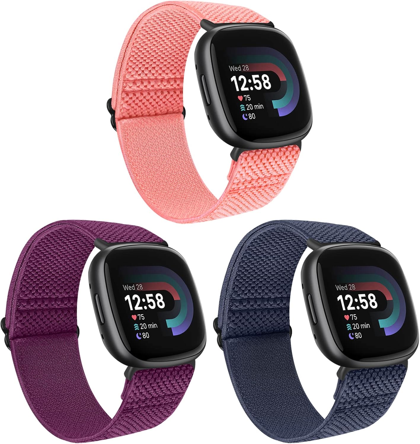 Huamanlou 3 Pack Elastic Nylon Straps Compatible with Fitbit Versa 4 Strap/Fitbi...