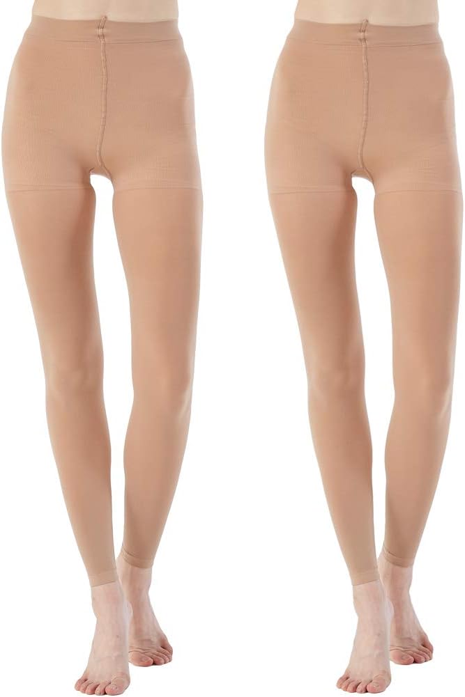 MANZI Women Footless Tights for Dance Ballet Black Tan 70 Denier XL 2 Pairs Tan...