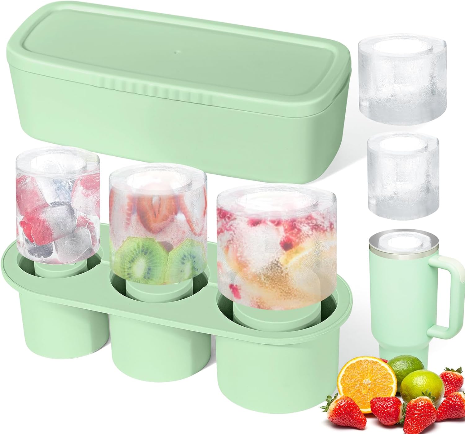 Ice Cube Tray for Stanley Cup, Special Silicone Ice Cube Maker With Lid for 30-4...