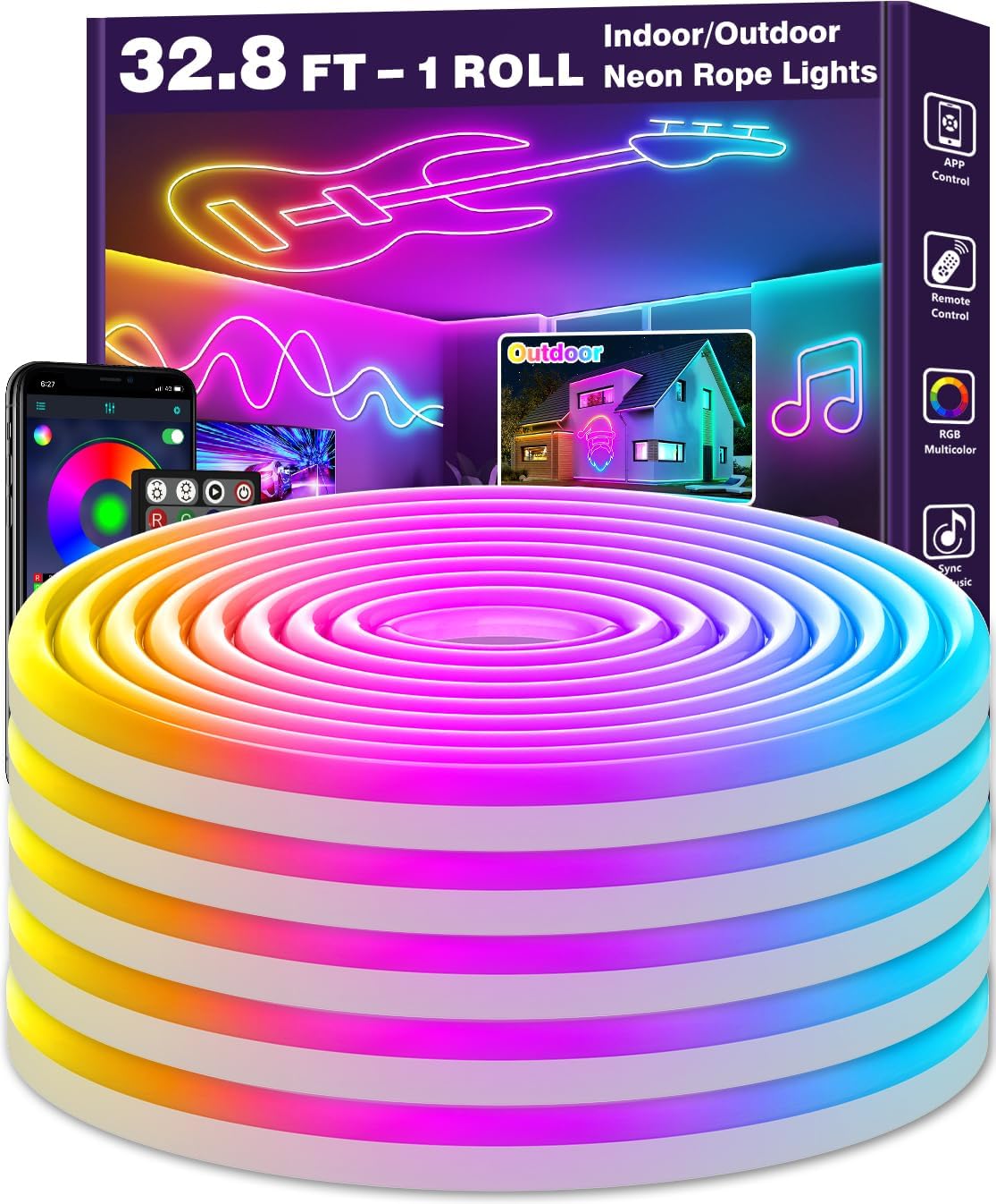 Led Neon Rope Lights 32.8Ft,Control with App/Remote,Flexible Rope Lights,Multipl...