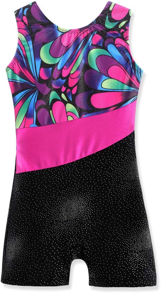 Belovance Leotards for Girls Gymnastics with Shorts Sparkle Butterfly Flowers Pa...