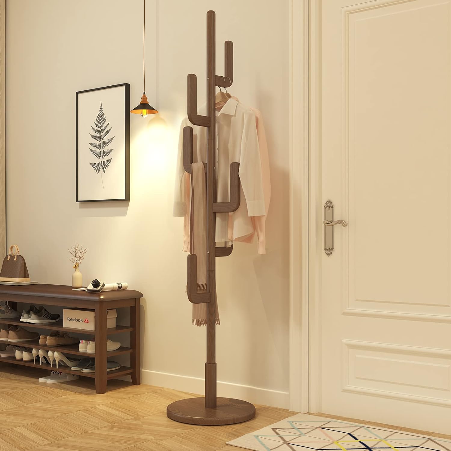 KASLANDI Coat Rack, Solid Wood Cactus Coat Rack Stand, Freestanding Coat Rack wi...