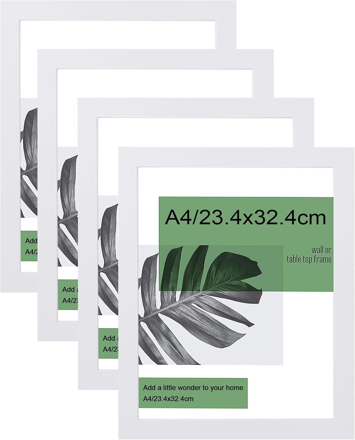 A4 White Photo Frames with Mount for 8x6(15x20cm), 4pack Solid Wood A4 Picture F...