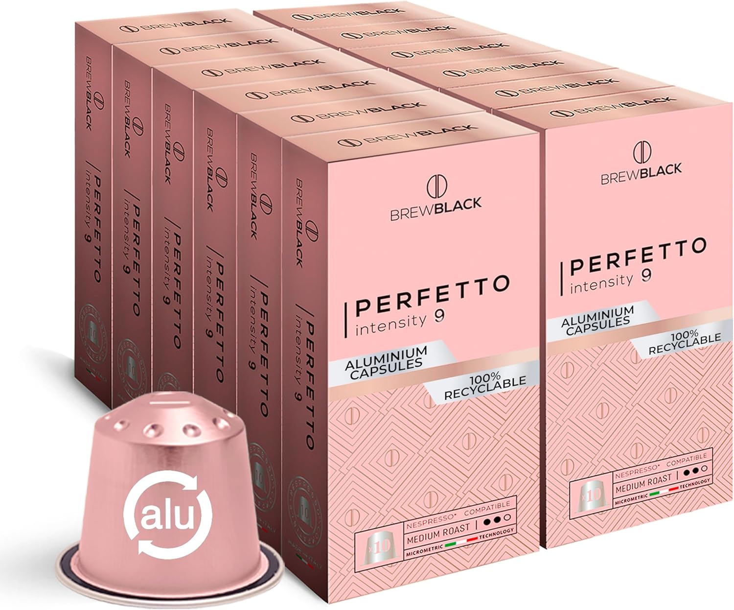 BrewBlack Perfetto 120 Aluminium Coffee Pods, Special Coffee Capsules Compatible...