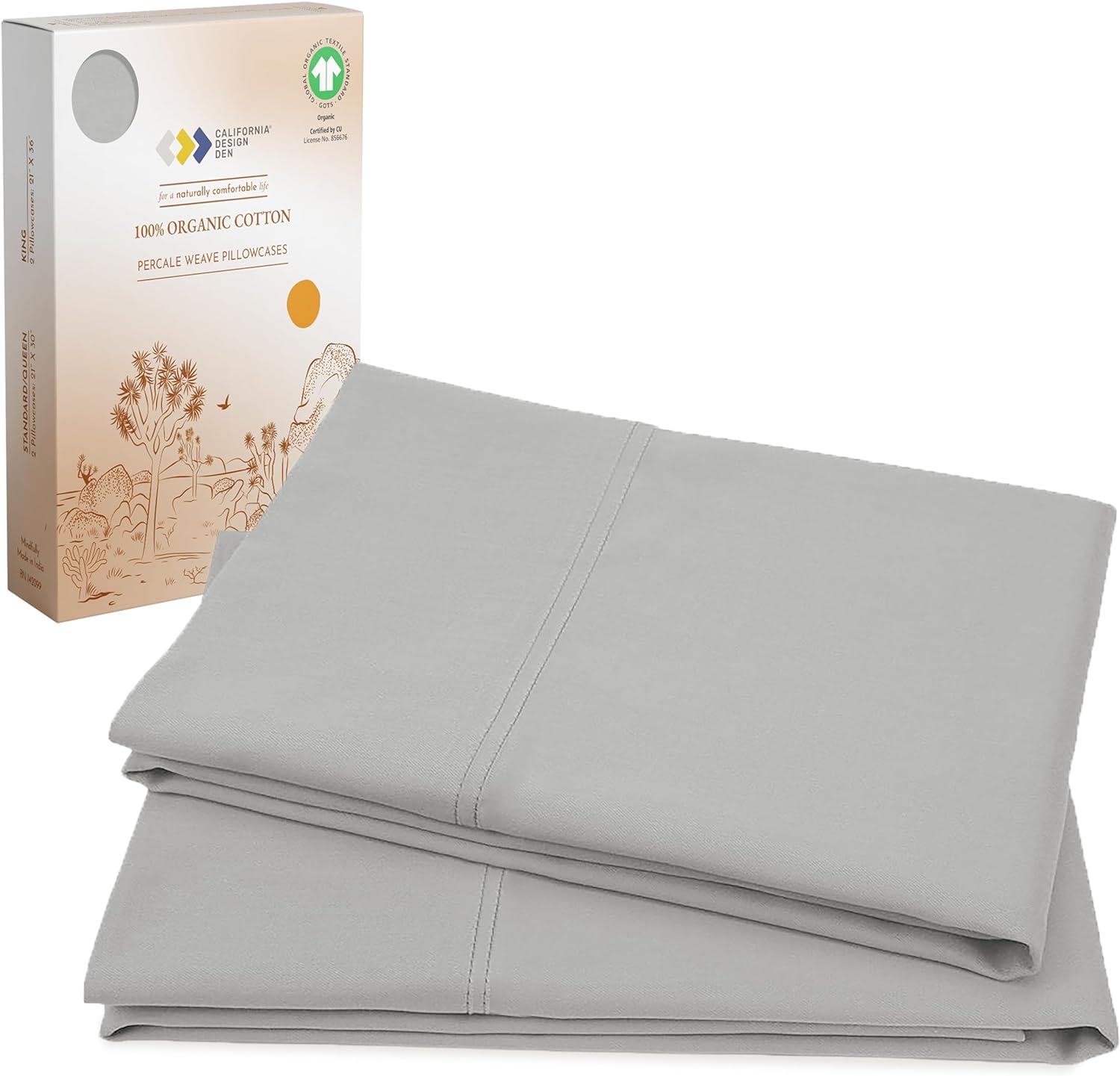 Authentic California Design Den Pillow Cases, Premium Organic Cotton Standard Si...