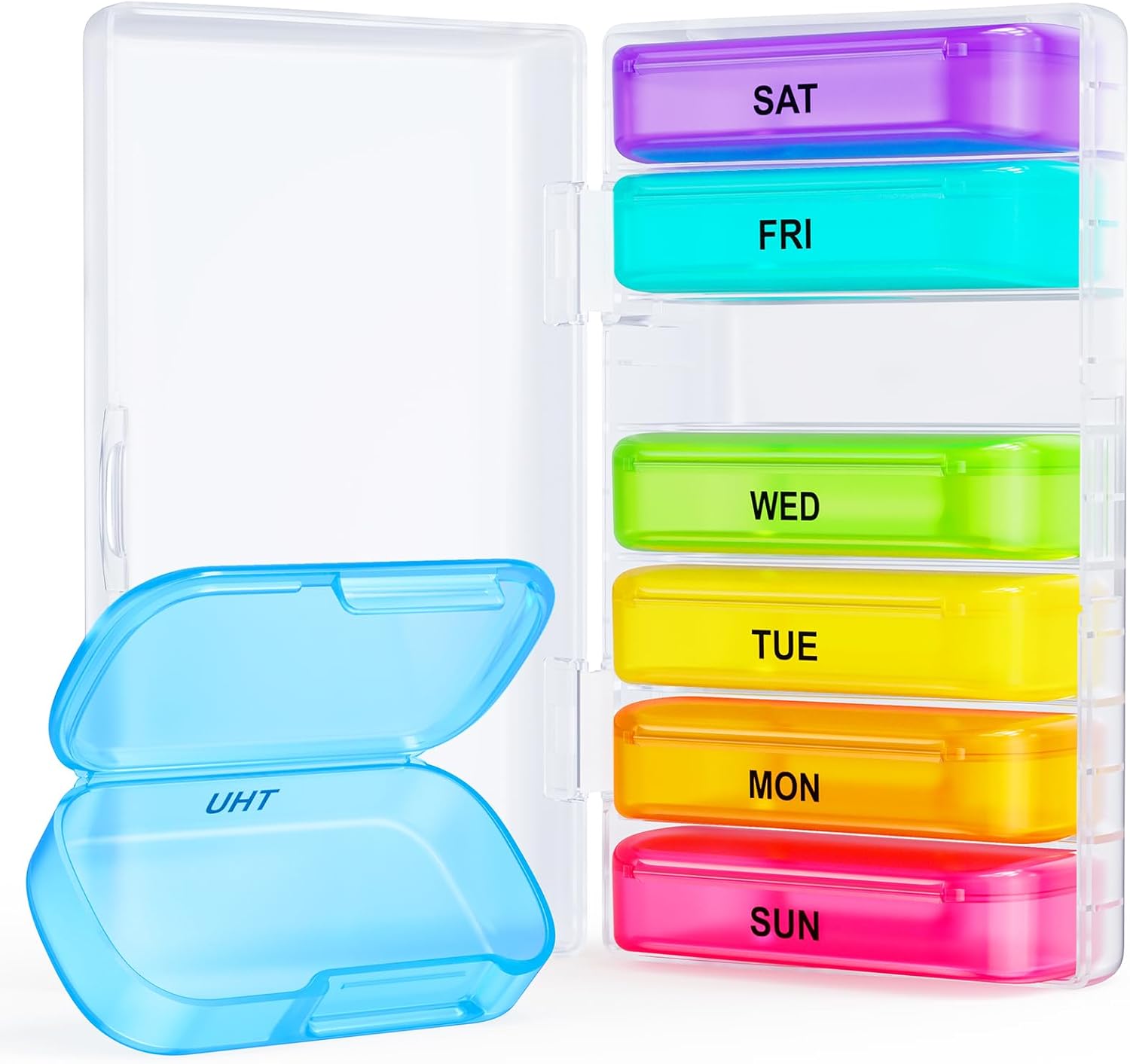 ZIKEE 7 Packs Extra Large Pill Organizer, Portable Pill Box 7 Day for Pocket, Pu...