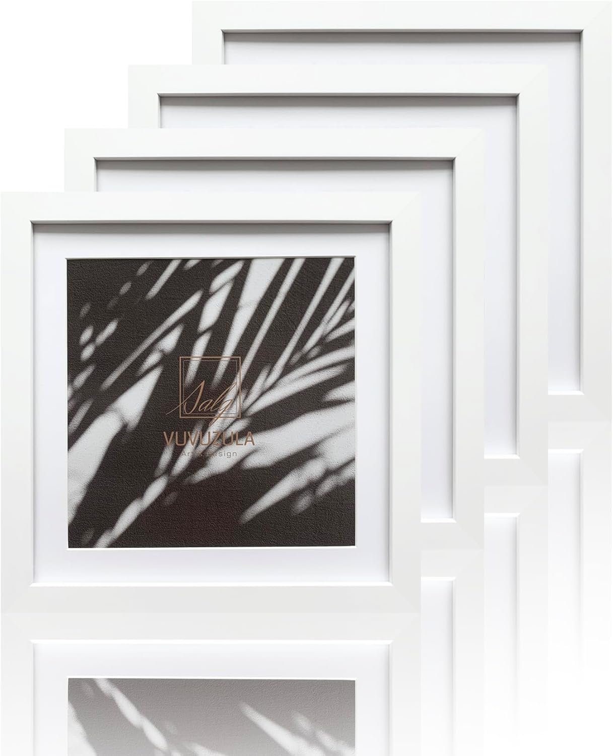 VUVUZULA 10x10 Inch Square Picture Frames White Set of 4 Photo Frame with Mount...