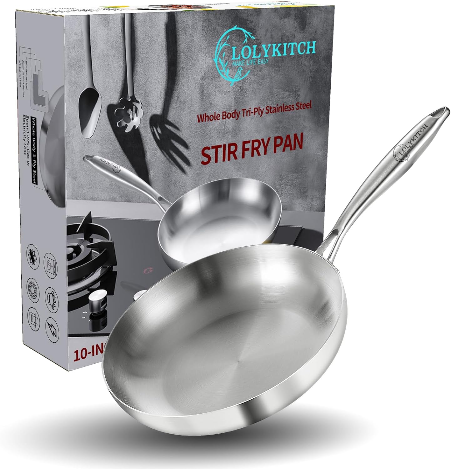 10 Inch Tri-Ply Stainless Steel Frying Pan,Skillet,Chef's Pan,Induction Pan,Dish...
