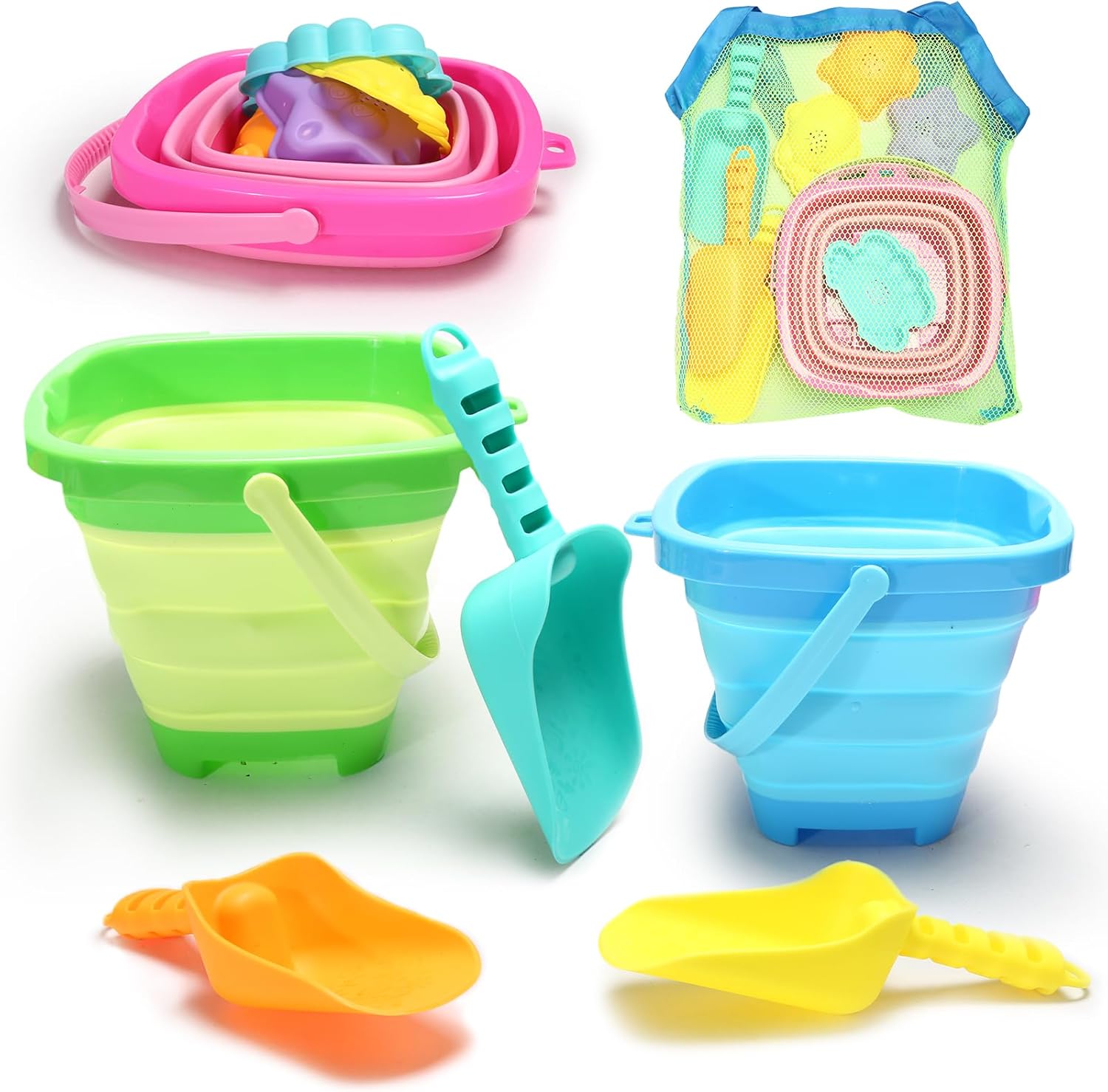 Collapsible Beach Sand Toys for Kids - Travel Beach Toys with 3 Collapsible Beac...