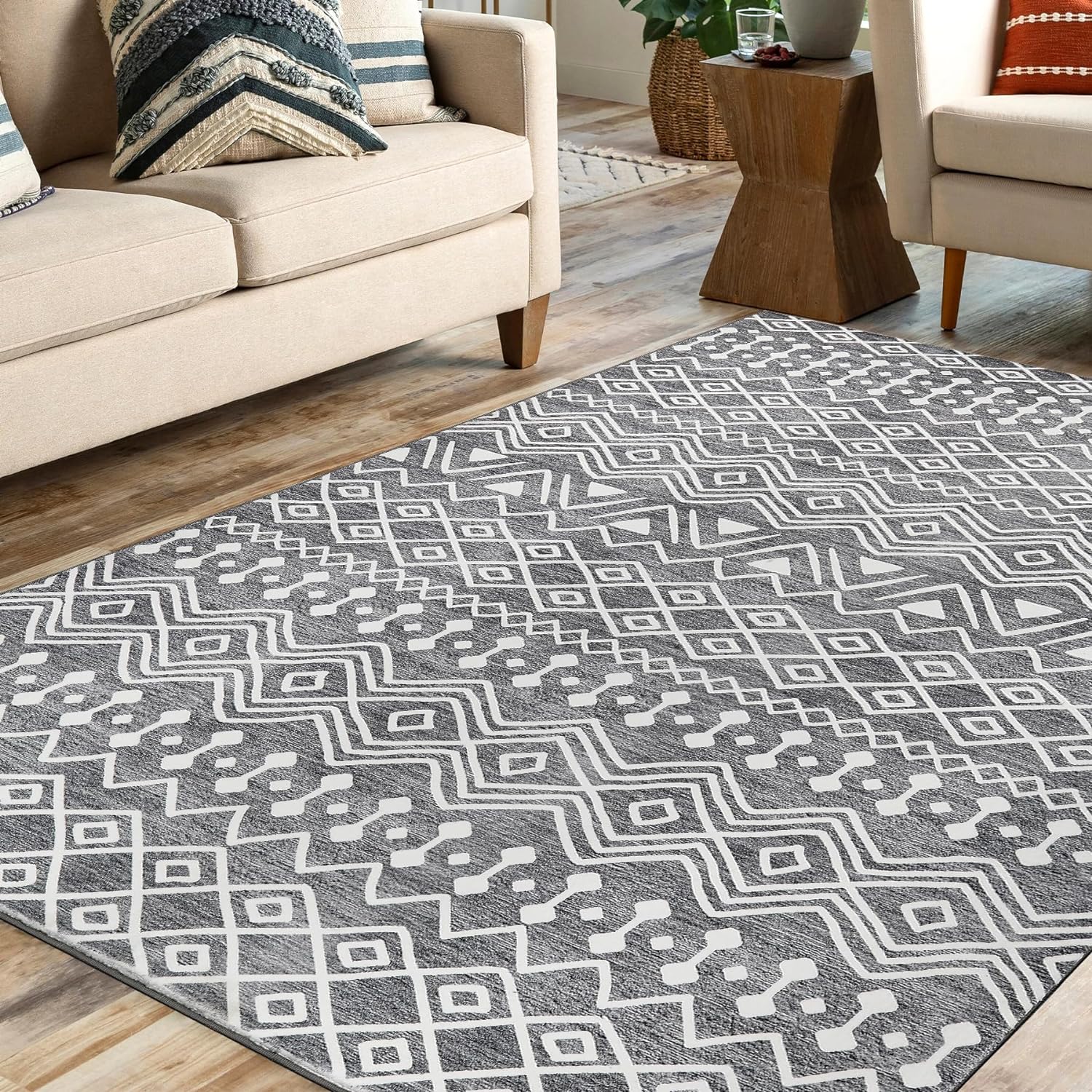 6x9 Washable Area Rugs, Moroccan Vintage Design Rug, Non Slip Carpet for Living...