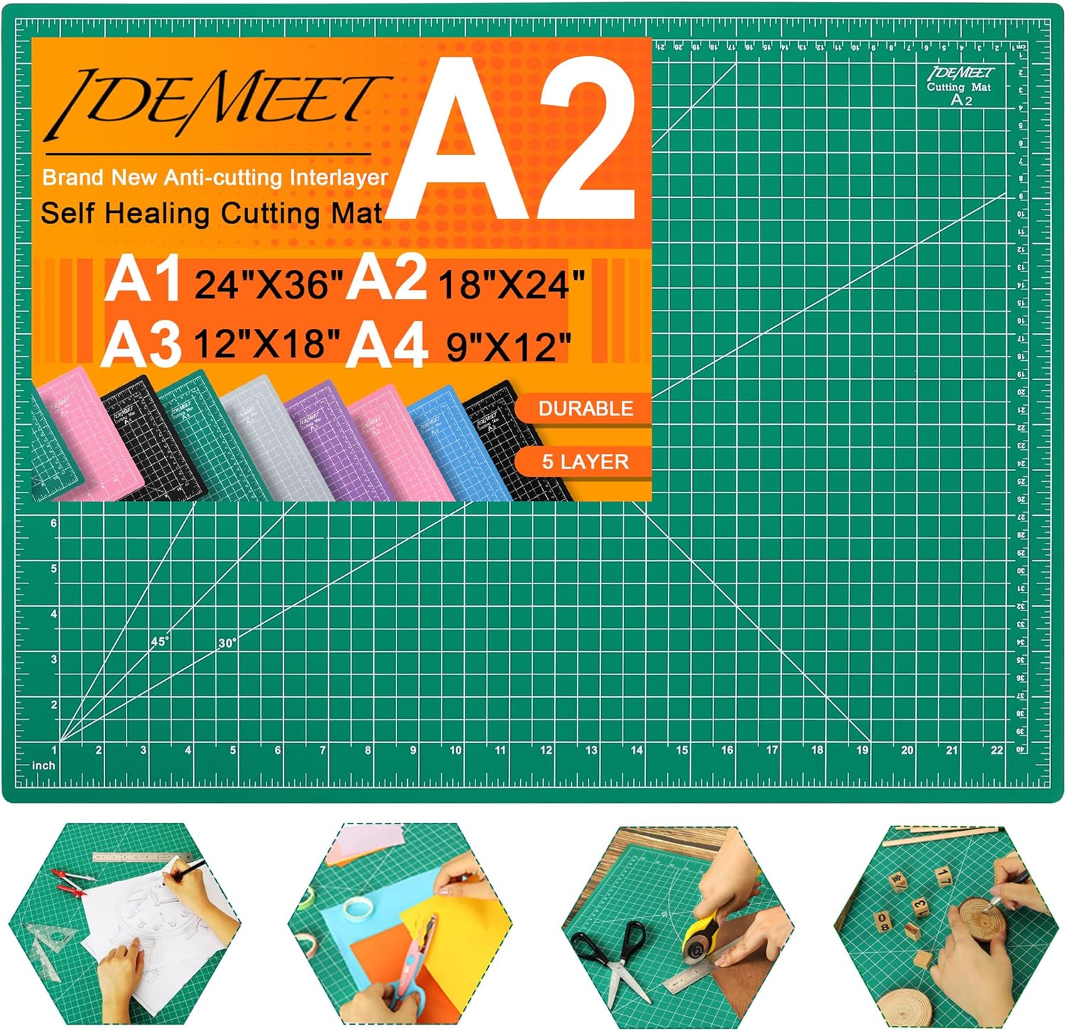 Density-upgraded 18" x 24" Self Healing Sewing Mat, Idemeet Rotary Sewing Mat fo...