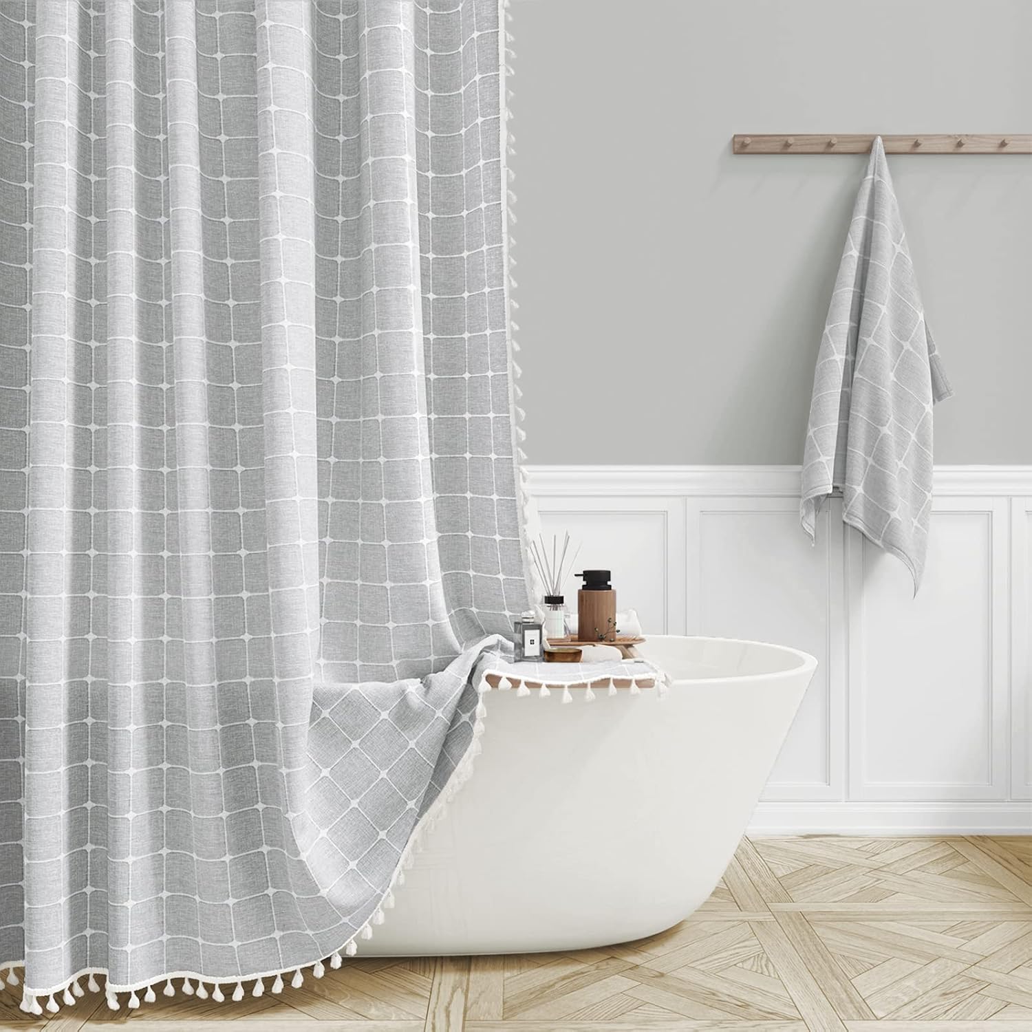 BTTN Extra Long Shower Curtain - 72x96 Inch Long Boho Chic Linen Fabric Heavy Du...