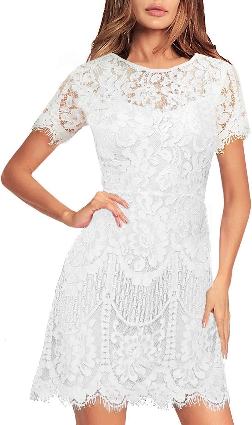 MSLG Women's Elegant Round Neck V-Back Wedding Guest Floral Lace Cocktail Party...