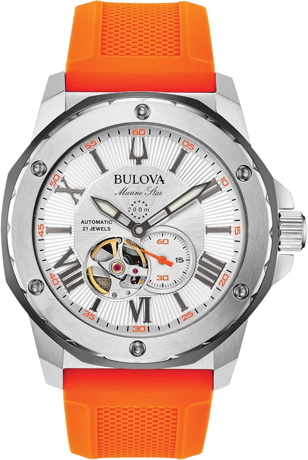 Bulova Men's Marine Star 'Series A' Automatic Watch with Orange Silicone Strap S...