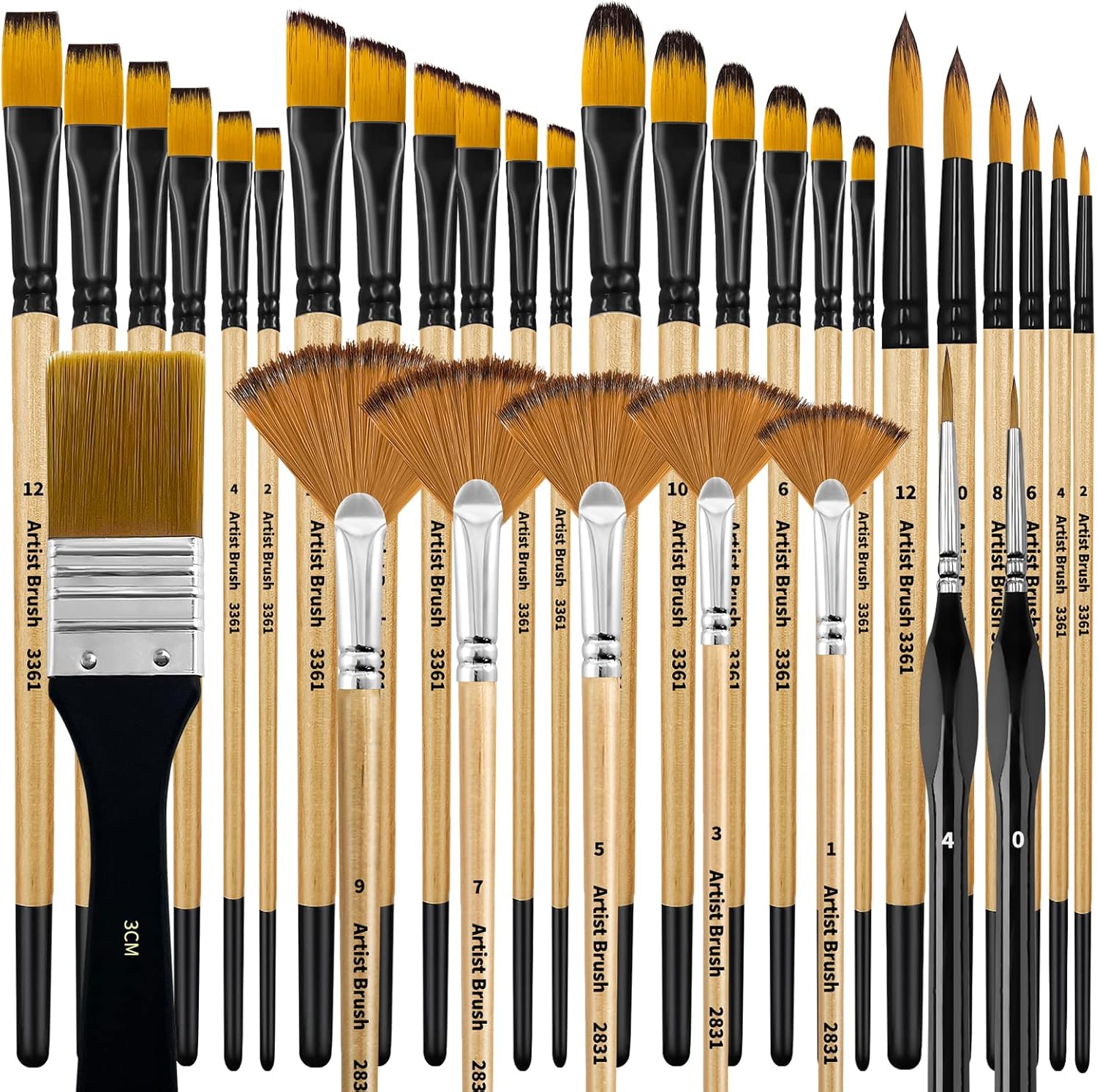 Bougimal 32 Pieces Paint Brush Set, School Supply, Nylon Bristles with Round, Fi...