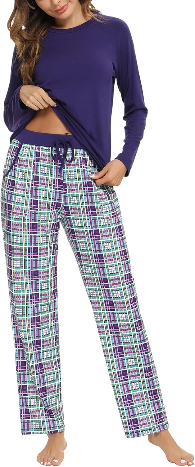 Uniexcosm Women's Pyjama Sets, Special Cotton Checked Loungewear, Innovative Sle...