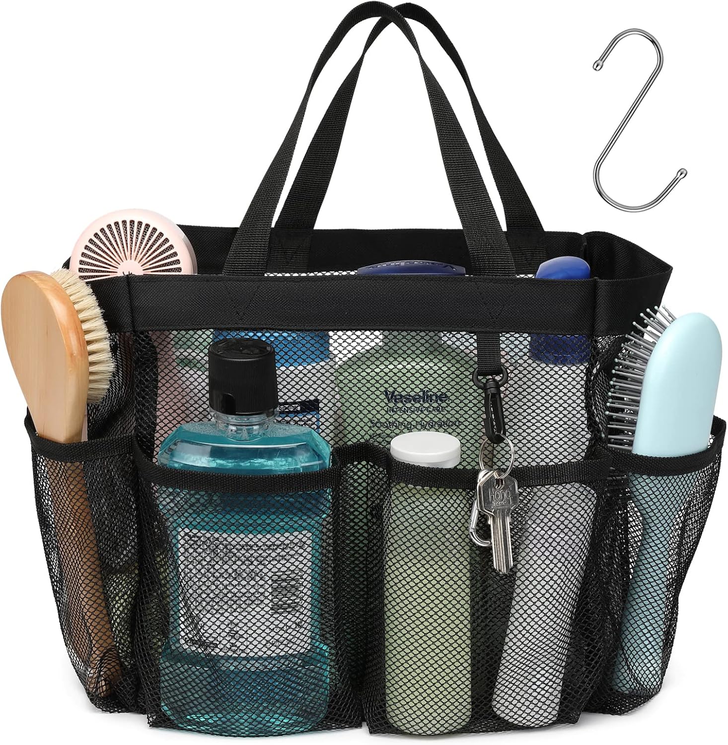 F-color Mesh Shower Caddy Portable, Upgrade Deeper 7 Pockets Basket Bag Tote for...