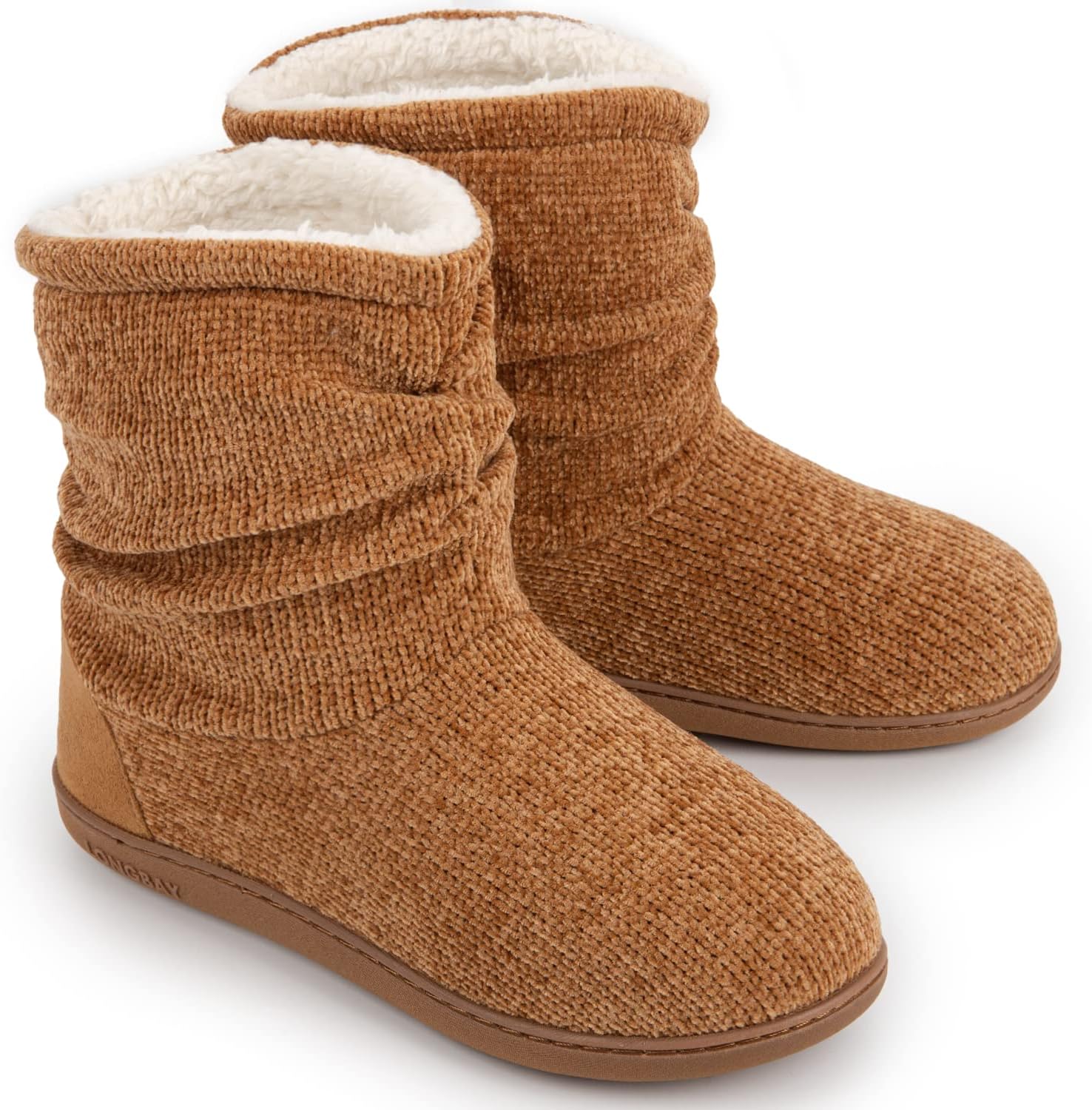 LongBay Women's Chenille Knit Bootie Slippers, Special Warm Plush Fleece Memory...