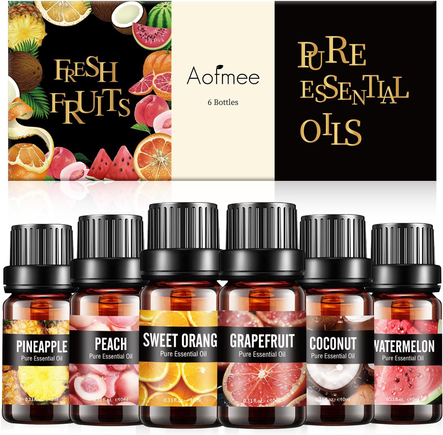 Aofmee Fruity Essential Oil Set, 6 x 10ml Essential Oils for Diffuser, Humidifie...