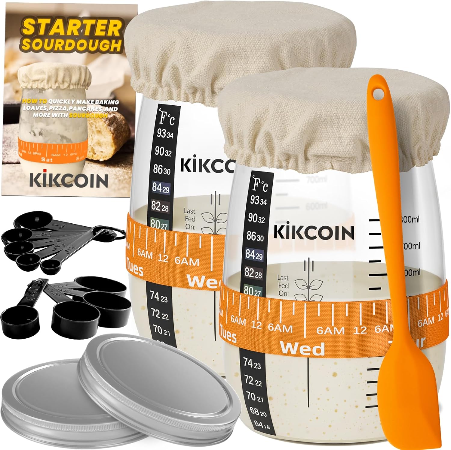 Kikcoin Sourdough Starter Kit, 35oz Large Capacity Sourdough Starter Jar (Set of...