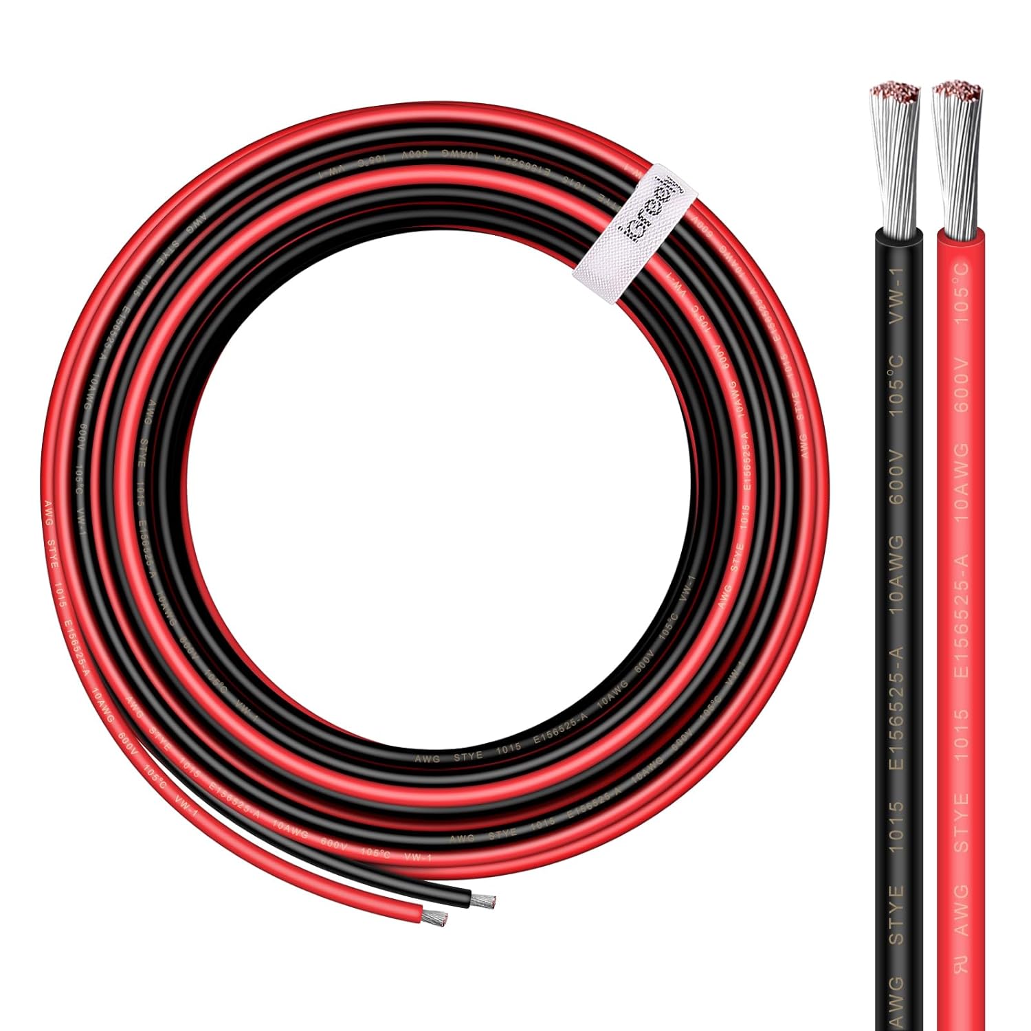 10 Gauge Wire - iGreely 30 FT Red & 30 FT Black 10 Gauge Tinned Copper Electrica...