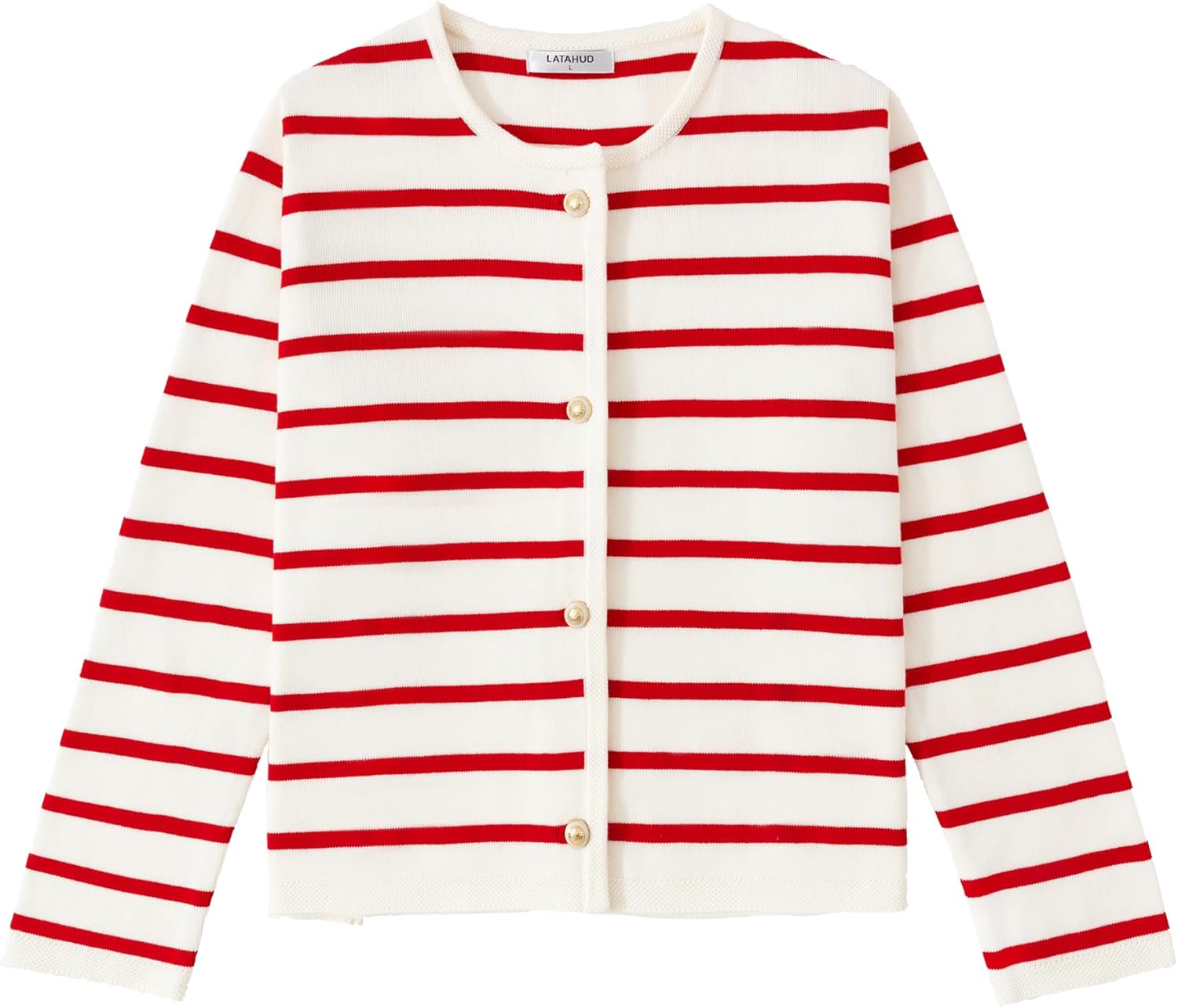 Women's Striped Cardigan Sweater Trendy Long Sleeve Button Down Crewneck Knit Ca...