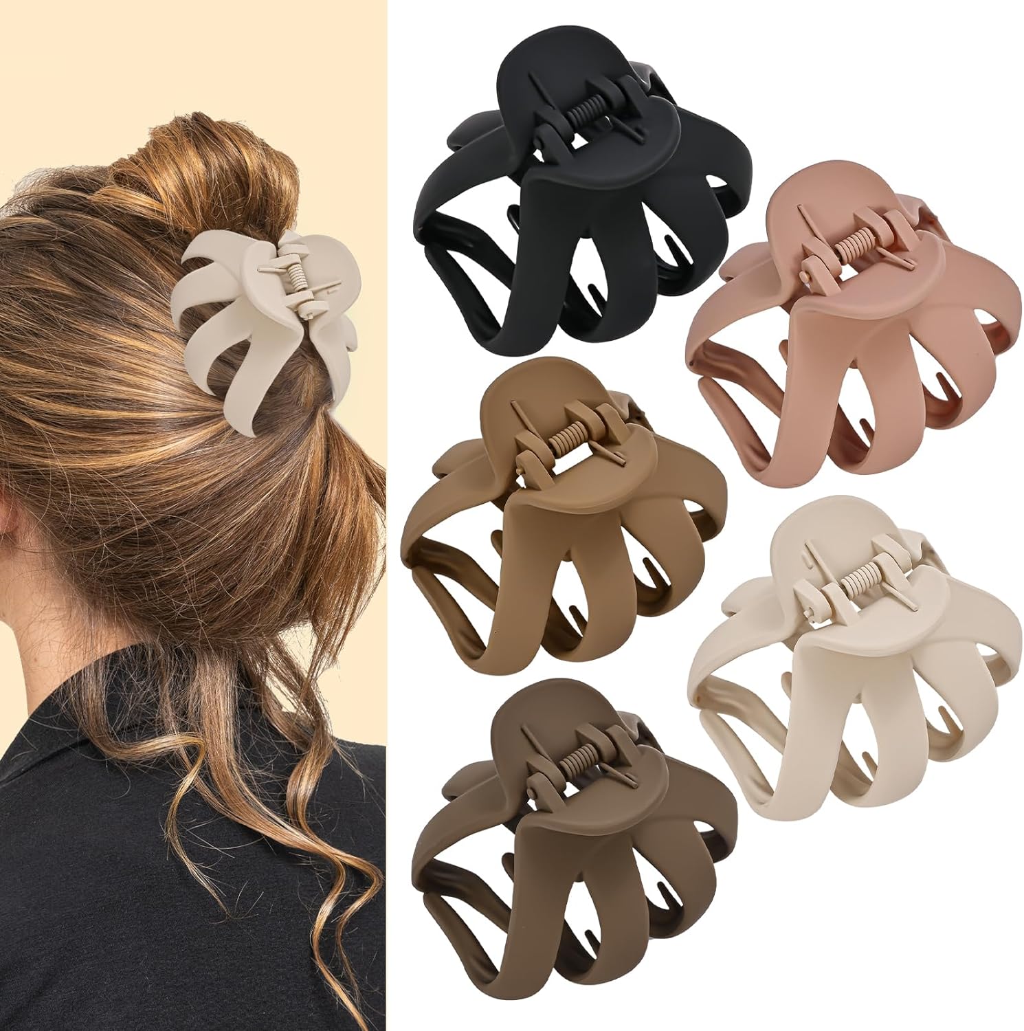 Lolalet Octopus Hair Claw Clips, 5 Pack Non-slip Jaw Clips Medium Hair Clamps fo...