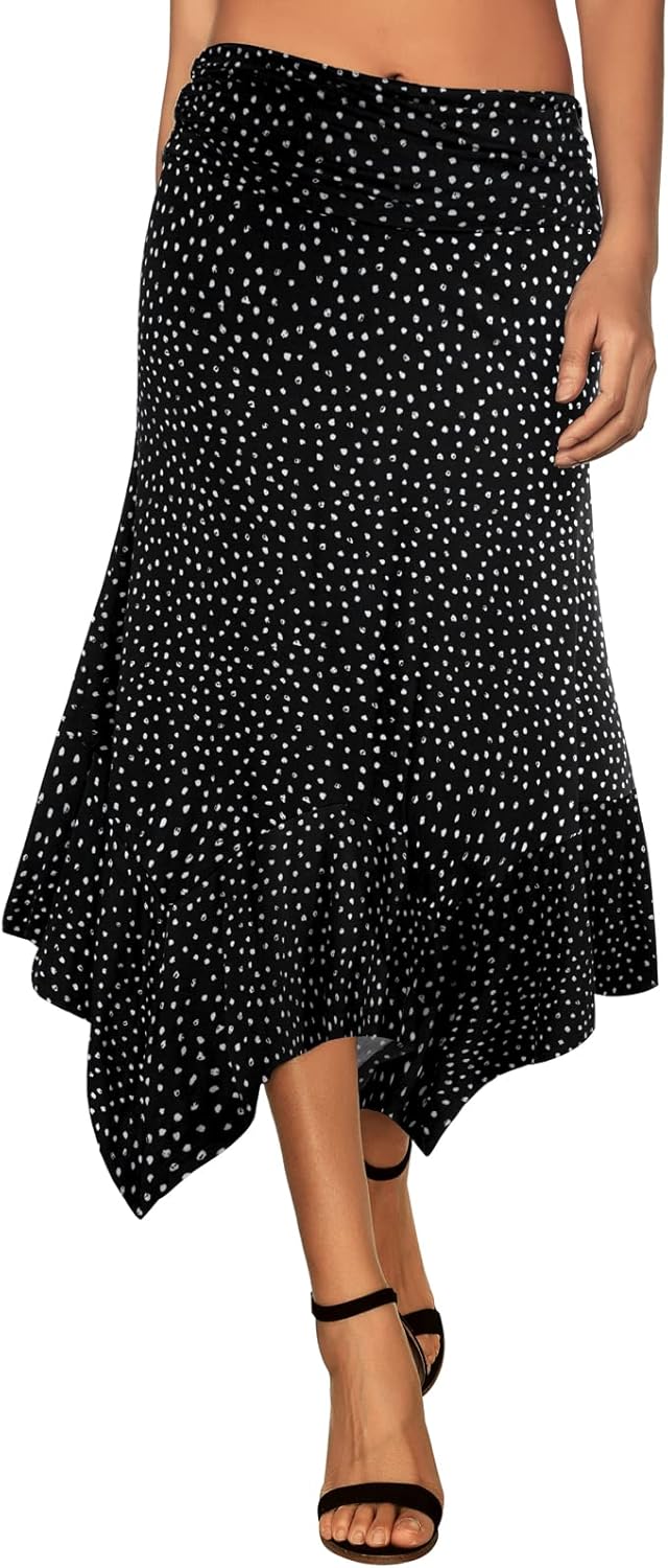 DJT Women's Skirt, Special Flowy Handkerchief Hemline Midi Skirt, Innovative Ski...