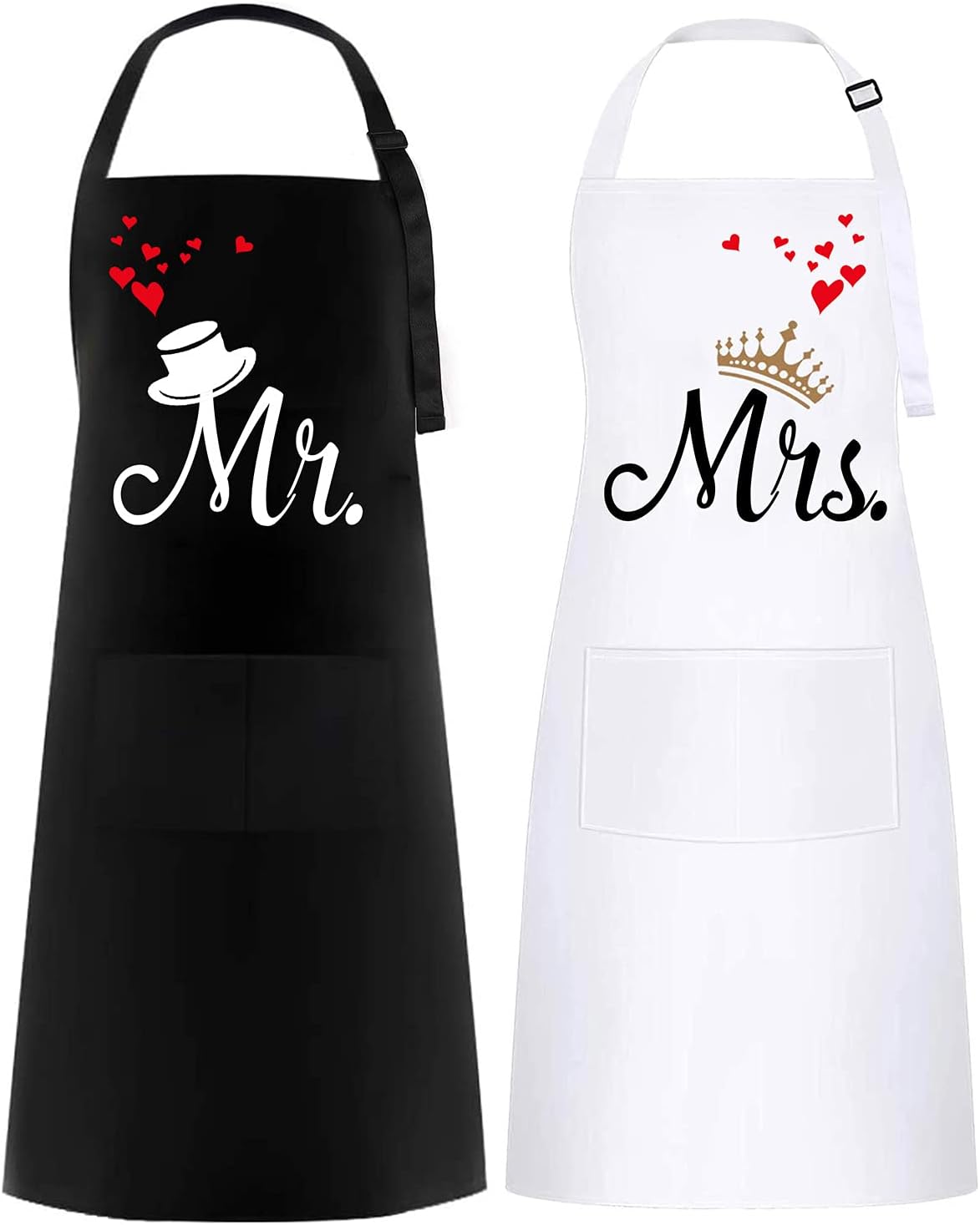 FunChaos 2 PCS Mr & Mrs Couple Aprons Set, Apron for Women and Men, Couple Gift...