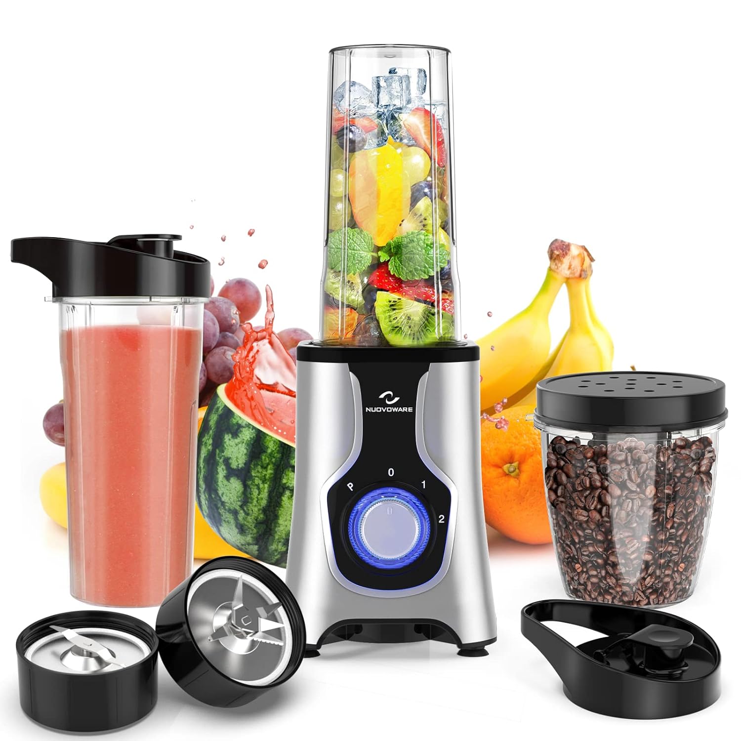 Nuovoware Portable Blender for Shakes and Smoothies, 12 PCS Personal Size Blende...