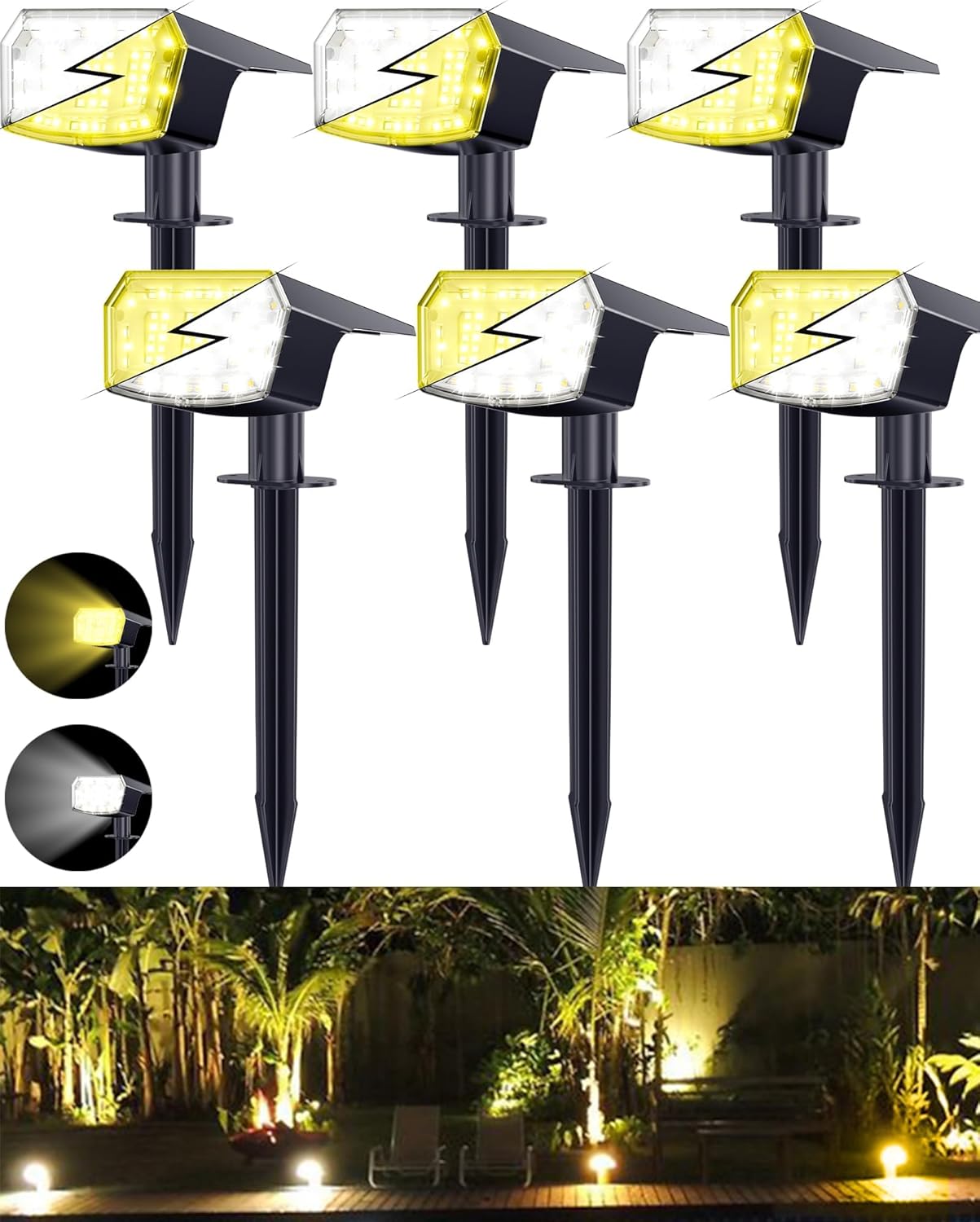 Biling Solar Spot Lights Outdoor Warm/White/Nature 3 Colors, 6 Pack Solar Lights...