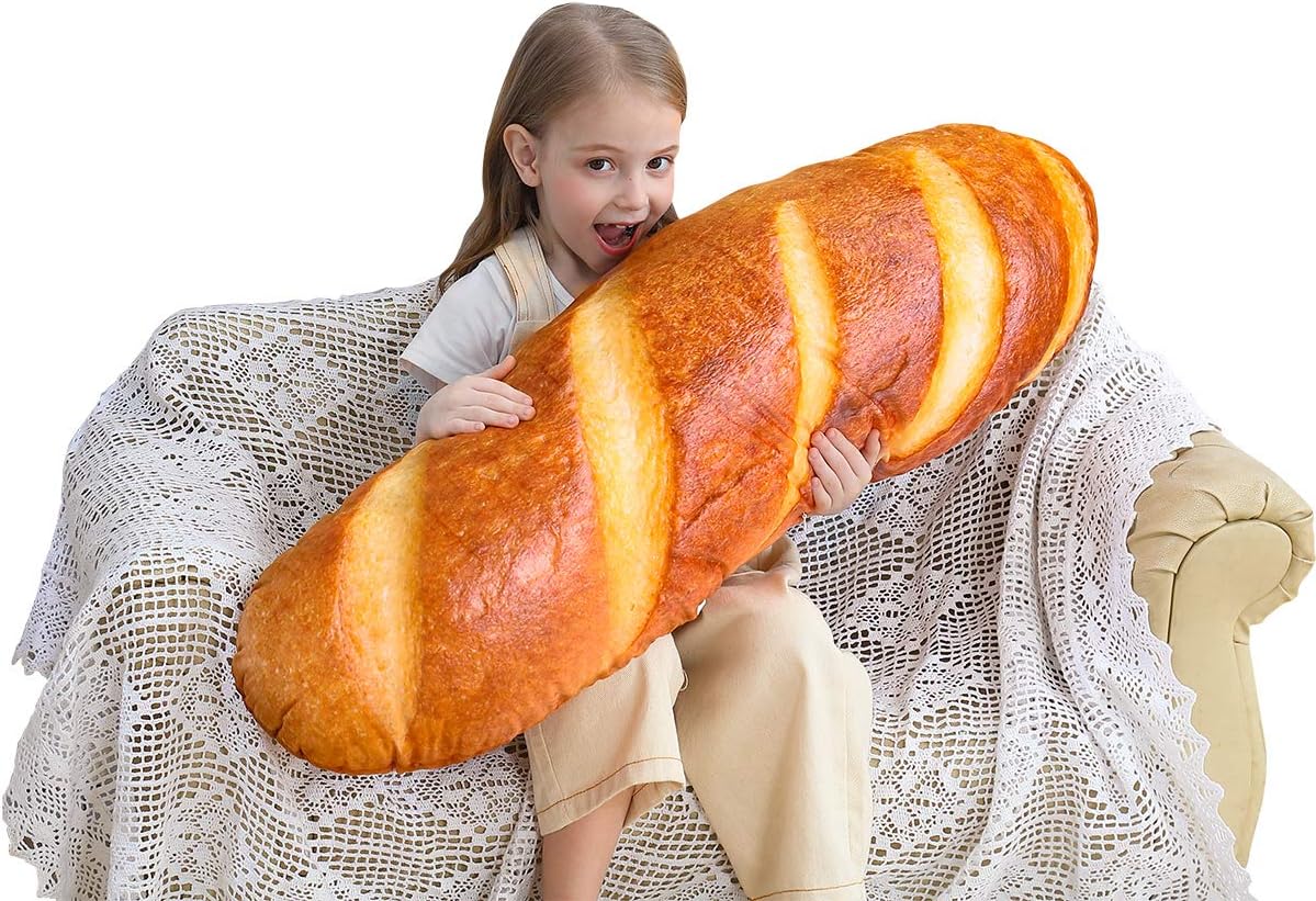 Wepop 40 in 3D Simulation Bread Shape Pillow Soft Lumbar Baguette Back Cushion F...