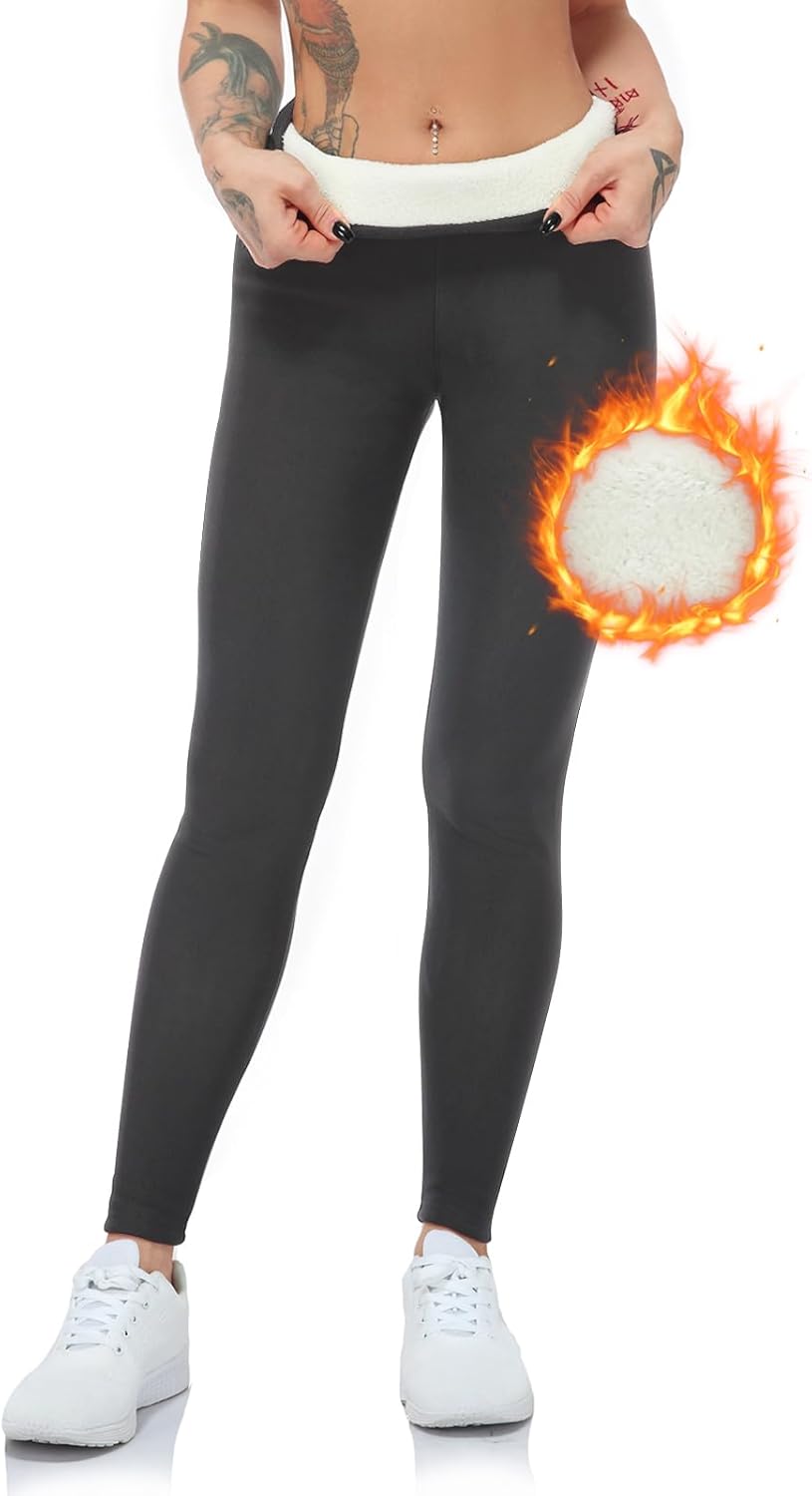 RIOJOY Winter Fur Fleece Lined Thermal Leggings Women High Waisted Thick Fluffy...