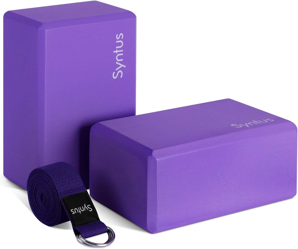 Syntus Yoga Block and Yoga Strap Set, 2 EVA Foam Soft Non-Slip Yoga Blocks 9×6×4...