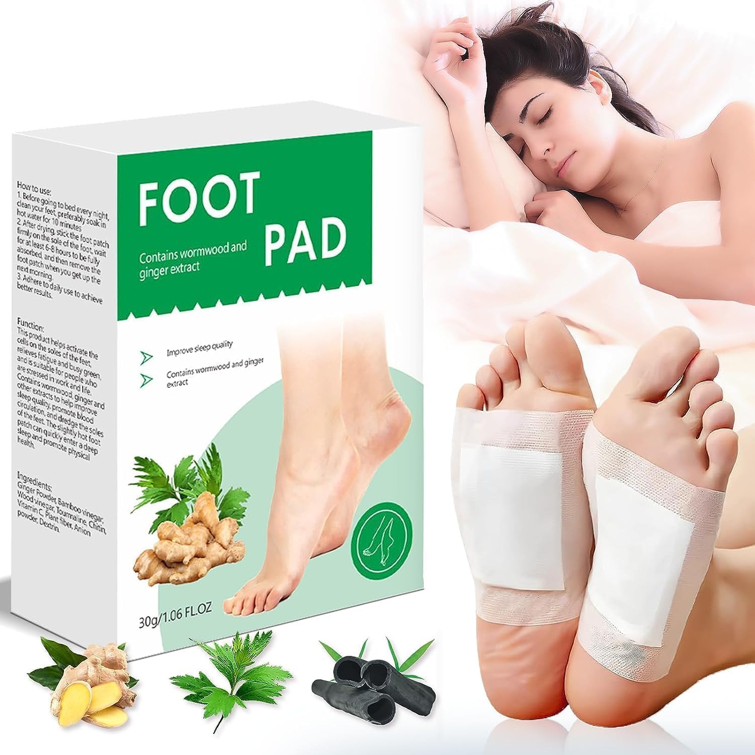 20 Pcs Detox Foot Patches,Ginger Foot Pads Natural Organic Bamboo Vinegar Foot D...