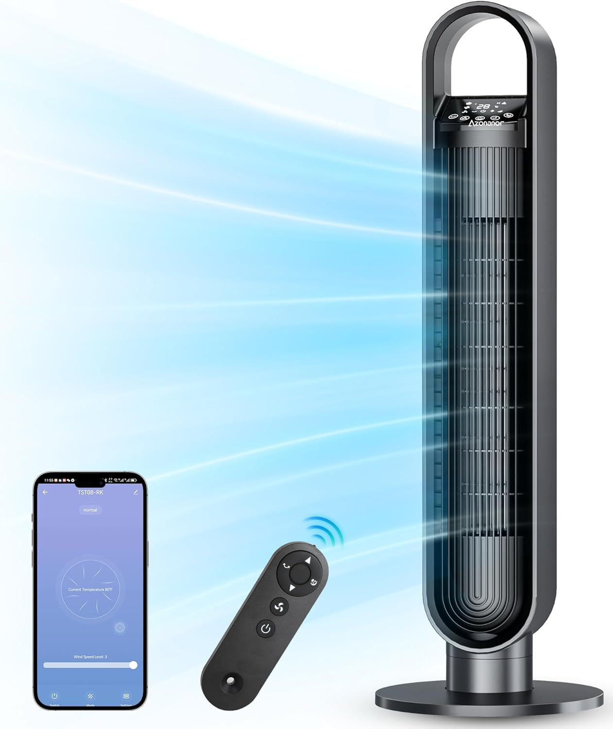 Tower Fan for Bedroom, 90° Oscillating Standing Bladeless Fan with Remote, 12H T...